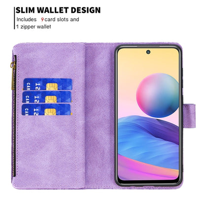 For Xiaomi Poco M3 Pro / Redmi Note 10 5G Flying Butterfly Embossing Pattern Zipper Horizontal Flip Leather Case with Holder & Card Slots & Wallet(Purple) - Xiaomi Cases by buy2fix | Online Shopping UK | buy2fix