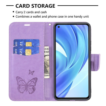 For Xiaomi Mi 11 Lite Embossing Two Butterflies Pattern Horizontal Flip PU Leather Case with Holder & Card Slot & Wallet & Lanyard(Purple) - Xiaomi Cases by buy2fix | Online Shopping UK | buy2fix
