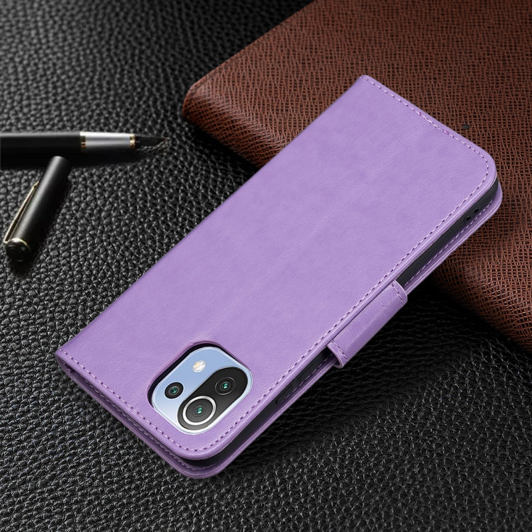 For Xiaomi Mi 11 Lite Embossing Two Butterflies Pattern Horizontal Flip PU Leather Case with Holder & Card Slot & Wallet & Lanyard(Purple) - Xiaomi Cases by buy2fix | Online Shopping UK | buy2fix