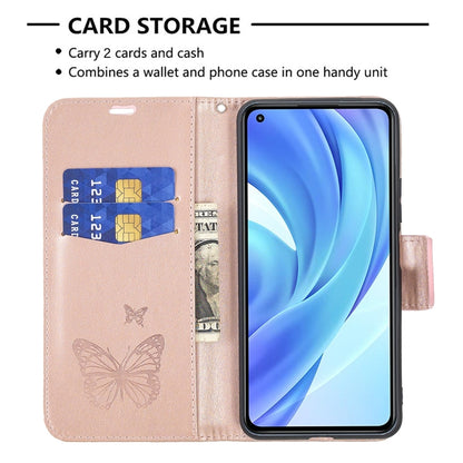 For Xiaomi Mi 11 Lite Embossing Two Butterflies Pattern Horizontal Flip PU Leather Case with Holder & Card Slot & Wallet & Lanyard(Rose Gold) - Xiaomi Cases by buy2fix | Online Shopping UK | buy2fix