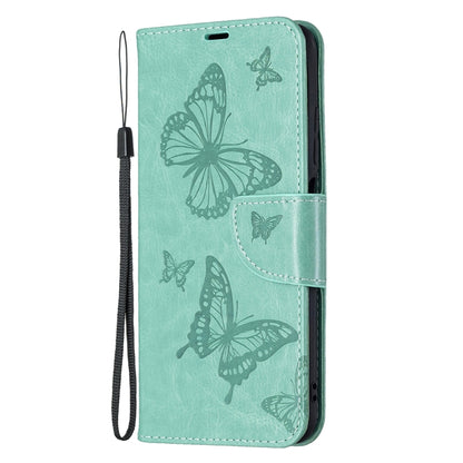 For Xiaomi Poco M3 Pro / Redmi Note 10 5G Embossing Two Butterflies Pattern Horizontal Flip PU Leather Case with Holder & Card Slot & Wallet & Lanyard(Green) - Xiaomi Cases by buy2fix | Online Shopping UK | buy2fix