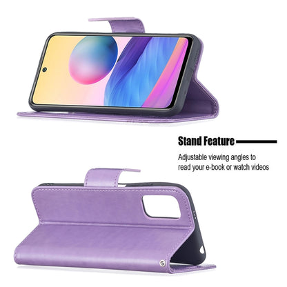 For Xiaomi Poco M3 Pro / Redmi Note 10 5G Embossing Two Butterflies Pattern Horizontal Flip PU Leather Case with Holder & Card Slot & Wallet & Lanyard(Purple) - Xiaomi Cases by buy2fix | Online Shopping UK | buy2fix