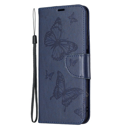 For Xiaomi Poco M3 Pro / Redmi Note 10 5G Embossing Two Butterflies Pattern Horizontal Flip PU Leather Case with Holder & Card Slot & Wallet & Lanyard(Blue) - Xiaomi Cases by buy2fix | Online Shopping UK | buy2fix