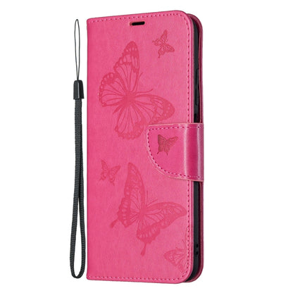 For Xiaomi Poco M3 Pro / Redmi Note 10 5G Embossing Two Butterflies Pattern Horizontal Flip PU Leather Case with Holder & Card Slot & Wallet & Lanyard(Rose Red) - Xiaomi Cases by buy2fix | Online Shopping UK | buy2fix
