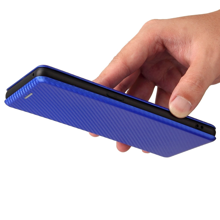 For OPPO Reno6 Pro+ 5G Carbon Fiber Texture Horizontal Flip TPU + PC + PU Leather Case with Card Slot(Blue) by buy2fix