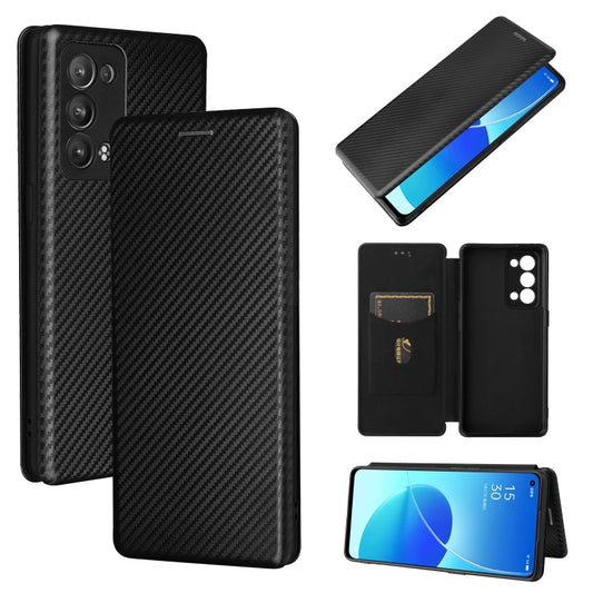 For OPPO Reno6 Pro+ 5G Carbon Fiber Texture Horizontal Flip TPU + PC + PU Leather Case with Card Slot(Black) by buy2fix