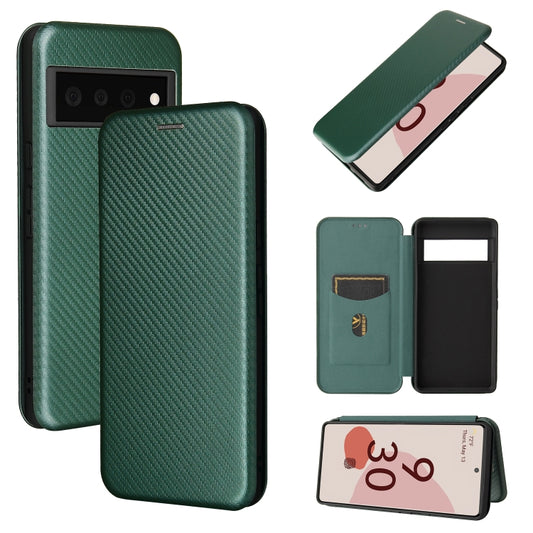 For Google Pixel 6 Pro Carbon Fiber Texture Horizontal Flip TPU + PC + PU Leather Case with Card Slot(Green) - Google Cases by buy2fix | Online Shopping UK | buy2fix