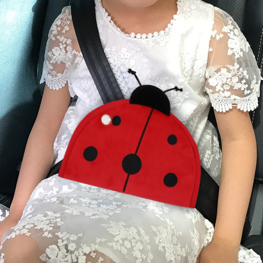 Car Child Seat Belt Adjusting and Fixing Device Buttons Seat Belt Anti-strangulation Shoulder Cover, Style:Flannel Fabric Ladybug