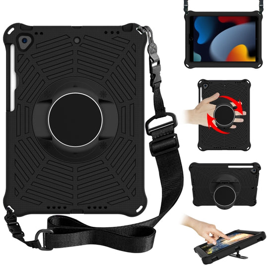 For iPad 10.2 2021 / 2020 / 2019 Spider King EVA Protective Case with Adjustable Shoulder Strap & Holder & Pen Slot(Black)