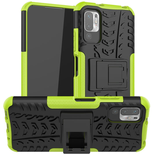 For Xiaomi Redmi Note 10 5G Tire Texture Shockproof TPU+PC Protective Case with Holder(Green) - Xiaomi Cases by buy2fix | Online Shopping UK | buy2fix