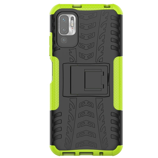 For Xiaomi Redmi Note 10 5G Tire Texture Shockproof TPU+PC Protective Case with Holder(Green) - Xiaomi Cases by buy2fix | Online Shopping UK | buy2fix