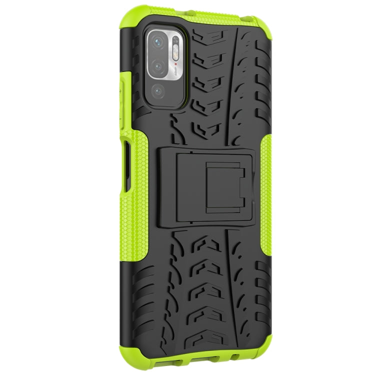 For Xiaomi Redmi Note 10 5G Tire Texture Shockproof TPU+PC Protective Case with Holder(Green) - Xiaomi Cases by buy2fix | Online Shopping UK | buy2fix