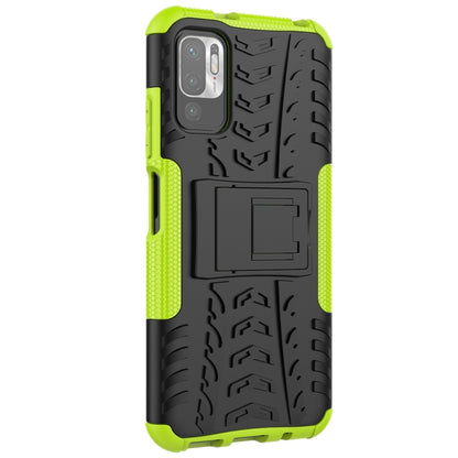 For Xiaomi Redmi Note 10 5G Tire Texture Shockproof TPU+PC Protective Case with Holder(Green) - Xiaomi Cases by buy2fix | Online Shopping UK | buy2fix
