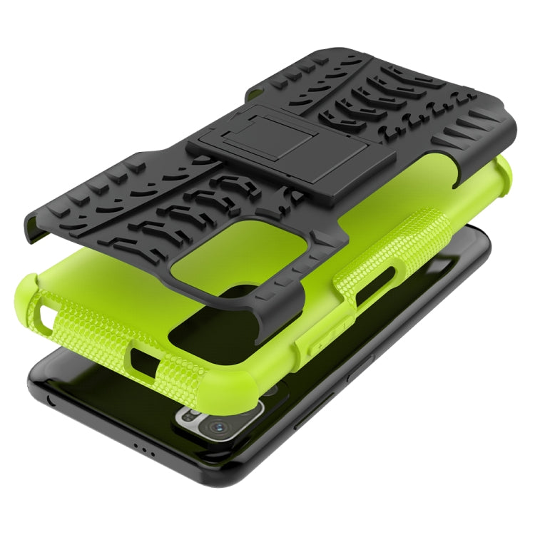 For Xiaomi Redmi Note 10 5G Tire Texture Shockproof TPU+PC Protective Case with Holder(Green) - Xiaomi Cases by buy2fix | Online Shopping UK | buy2fix