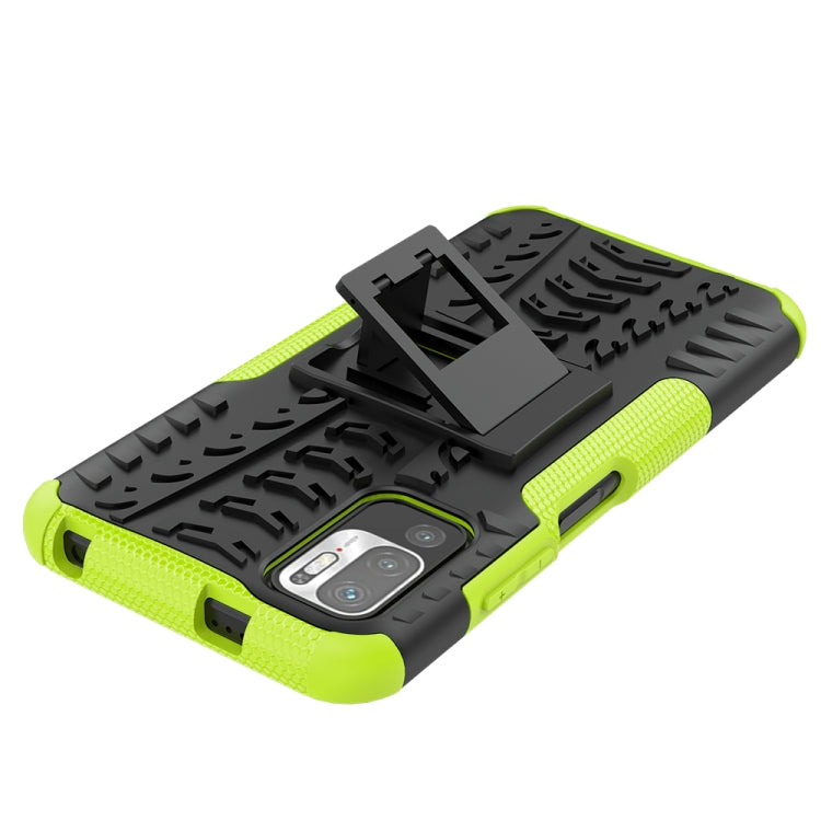 For Xiaomi Redmi Note 10 5G Tire Texture Shockproof TPU+PC Protective Case with Holder(Green) - Xiaomi Cases by buy2fix | Online Shopping UK | buy2fix