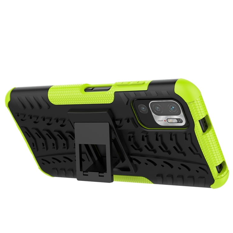 For Xiaomi Redmi Note 10 5G Tire Texture Shockproof TPU+PC Protective Case with Holder(Green) - Xiaomi Cases by buy2fix | Online Shopping UK | buy2fix