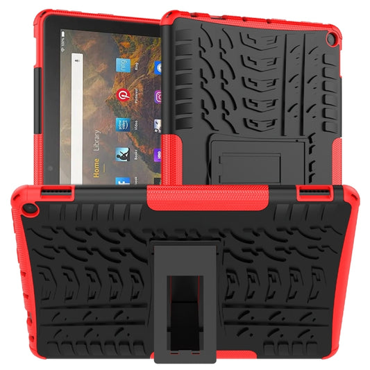 For Amazon Fire HD 10 2021 Tire Texture Shockproof TPU+PC Protective Case with Holder(Red) - Amazon by buy2fix | Online Shopping UK | buy2fix
