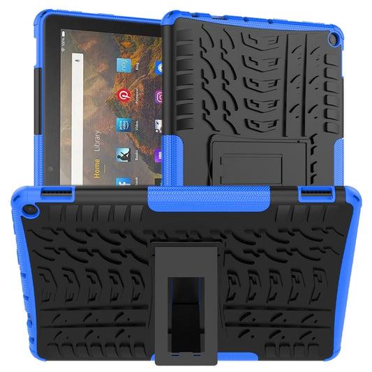 For Amazon Fire HD 10 2021 Tire Texture Shockproof TPU+PC Protective Case with Holder(Blue) - Amazon by buy2fix | Online Shopping UK | buy2fix