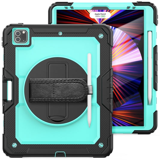 For iPad Pro 12.9 2022 / 2021 / 2020 / 2018 Shockproof Colorful Silicone + PC Protective Tablet Case with Holder & Shoulder Strap & Hand Strap & Pen Slot(Sky Blue PC+Black) - iPad Pro 12.9 (2022/2021) Cases by buy2fix | Online Shopping UK | buy2fix