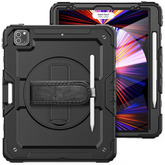 For iPad Pro 12.9 2022 / 2021 / 2020 / 2018 Shockproof Colorful Silicone + PC Protective Tablet Case with Holder & Shoulder Strap & Hand Strap & Pen Slot(All Black) - iPad Pro 12.9 (2022/2021) Cases by buy2fix | Online Shopping UK | buy2fix