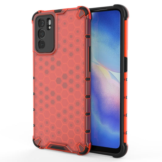 For OPPO Reno6 5G Shockproof Honeycomb PC + TPU Protective Case(Red) by buy2fix