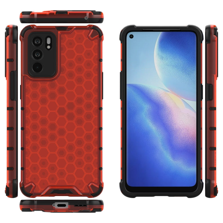 For OPPO Reno6 5G Shockproof Honeycomb PC + TPU Protective Case(Red) by buy2fix