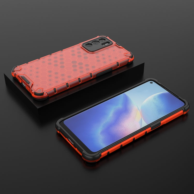 For OPPO Reno6 5G Shockproof Honeycomb PC + TPU Protective Case(Red) by buy2fix