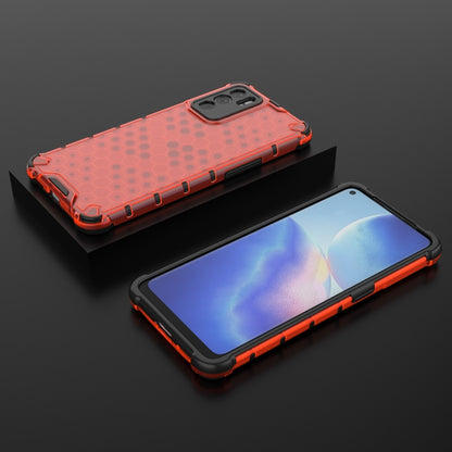 For OPPO Reno6 5G Shockproof Honeycomb PC + TPU Protective Case(Red) by buy2fix