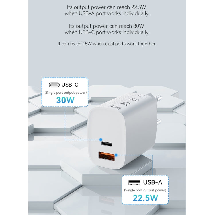 ROCK T51 30W Type-C / USB-C + USB PD Dual Ports Fast Charging Travel Charger Power Adapter, UK Plug(White) - USB Charger by ROCK | Online Shopping UK | buy2fix