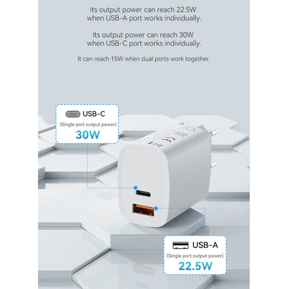 ROCK T51 30W Type-C / USB-C + USB PD Dual Ports Fast Charging Travel Charger Power Adapter, UK Plug(White) - USB Charger by ROCK | Online Shopping UK | buy2fix