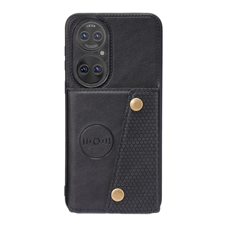 For Huawei P50 Double Buckle PU + TPU Shockproof Magnetic Protective Case with Card Slot & Holder(Black) - Huawei Cases by buy2fix | Online Shopping UK | buy2fix