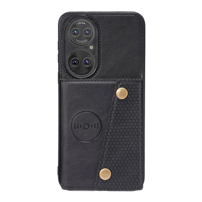 For Huawei P50 Double Buckle PU + TPU Shockproof Magnetic Protective Case with Card Slot & Holder(Black) - Huawei Cases by buy2fix | Online Shopping UK | buy2fix