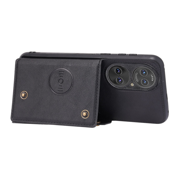 For Huawei P50 Double Buckle PU + TPU Shockproof Magnetic Protective Case with Card Slot & Holder(Black) - Huawei Cases by buy2fix | Online Shopping UK | buy2fix