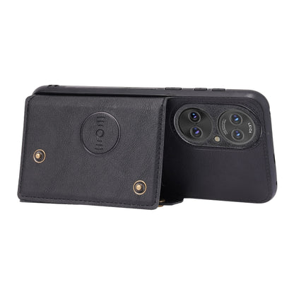 For Huawei P50 Double Buckle PU + TPU Shockproof Magnetic Protective Case with Card Slot & Holder(Black) - Huawei Cases by buy2fix | Online Shopping UK | buy2fix