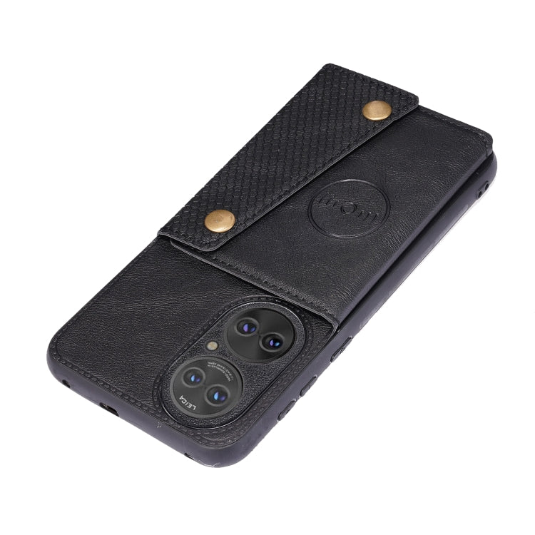 For Huawei P50 Double Buckle PU + TPU Shockproof Magnetic Protective Case with Card Slot & Holder(Black) - Huawei Cases by buy2fix | Online Shopping UK | buy2fix