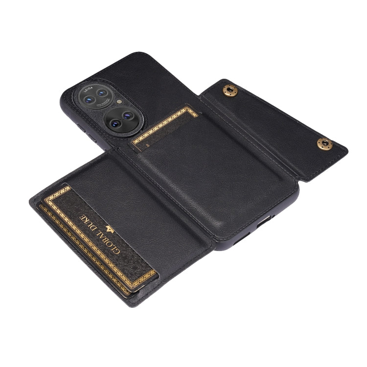 For Huawei P50 Double Buckle PU + TPU Shockproof Magnetic Protective Case with Card Slot & Holder(Black) - Huawei Cases by buy2fix | Online Shopping UK | buy2fix