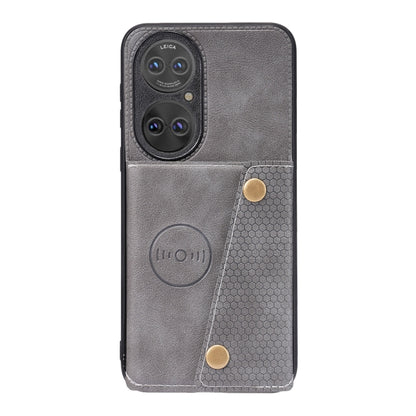 For Huawei P50 Double Buckle PU + TPU Shockproof Magnetic Protective Case with Card Slot & Holder(Grey) - Huawei Cases by buy2fix | Online Shopping UK | buy2fix
