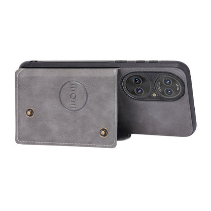 For Huawei P50 Double Buckle PU + TPU Shockproof Magnetic Protective Case with Card Slot & Holder(Grey) - Huawei Cases by buy2fix | Online Shopping UK | buy2fix