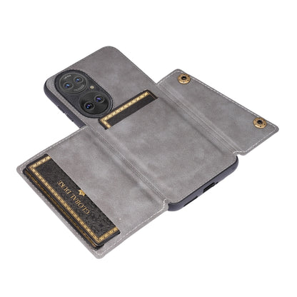For Huawei P50 Double Buckle PU + TPU Shockproof Magnetic Protective Case with Card Slot & Holder(Grey) - Huawei Cases by buy2fix | Online Shopping UK | buy2fix