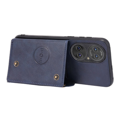 For Huawei P50 Double Buckle PU + TPU Shockproof Magnetic Protective Case with Card Slot & Holder(Blue) - Huawei Cases by buy2fix | Online Shopping UK | buy2fix