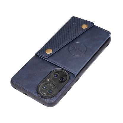 For Huawei P50 Double Buckle PU + TPU Shockproof Magnetic Protective Case with Card Slot & Holder(Blue) - Huawei Cases by buy2fix | Online Shopping UK | buy2fix