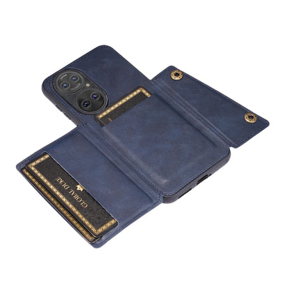 For Huawei P50 Double Buckle PU + TPU Shockproof Magnetic Protective Case with Card Slot & Holder(Blue) - Huawei Cases by buy2fix | Online Shopping UK | buy2fix