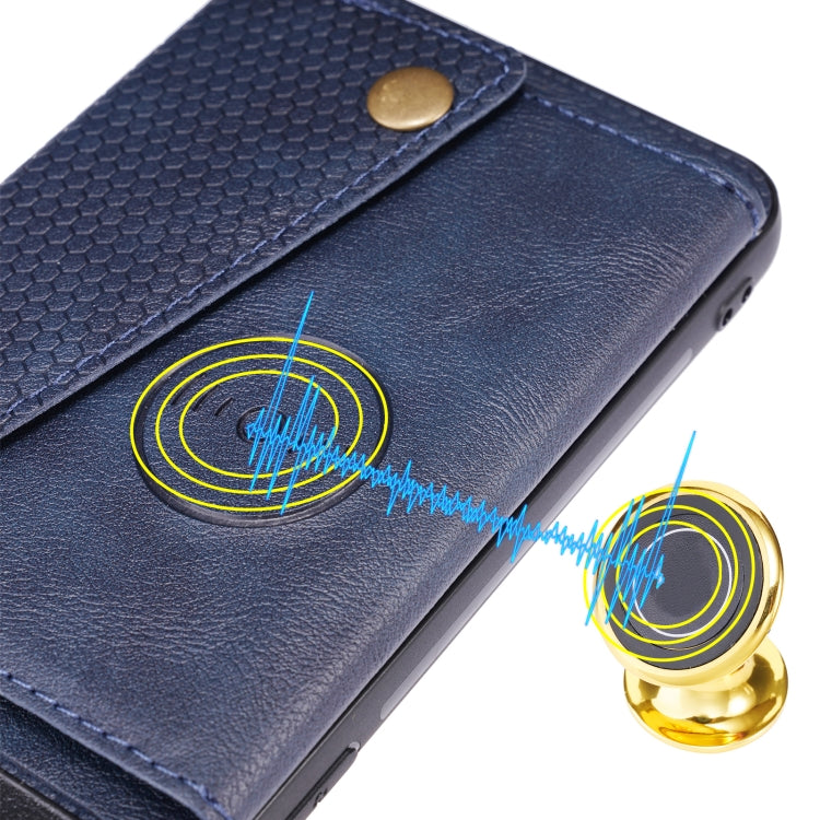 For Huawei P50 Double Buckle PU + TPU Shockproof Magnetic Protective Case with Card Slot & Holder(Blue) - Huawei Cases by buy2fix | Online Shopping UK | buy2fix