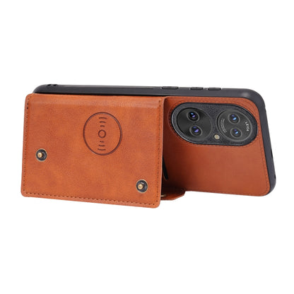 For Huawei P50 Double Buckle PU + TPU Shockproof Magnetic Protective Case with Card Slot & Holder(Brown) - Huawei Cases by buy2fix | Online Shopping UK | buy2fix