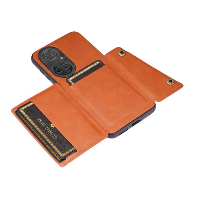 For Huawei P50 Double Buckle PU + TPU Shockproof Magnetic Protective Case with Card Slot & Holder(Brown) - Huawei Cases by buy2fix | Online Shopping UK | buy2fix