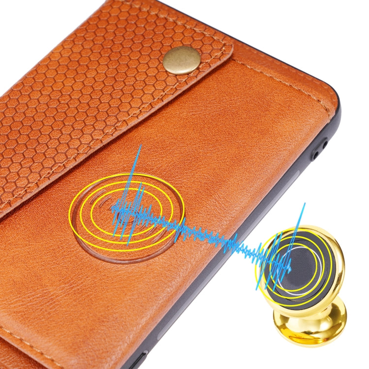 For Huawei P50 Double Buckle PU + TPU Shockproof Magnetic Protective Case with Card Slot & Holder(Brown) - Huawei Cases by buy2fix | Online Shopping UK | buy2fix