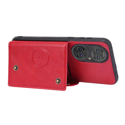 For Huawei P50 Double Buckle PU + TPU Shockproof Magnetic Protective Case with Card Slot & Holder(Red) - Huawei Cases by buy2fix | Online Shopping UK | buy2fix