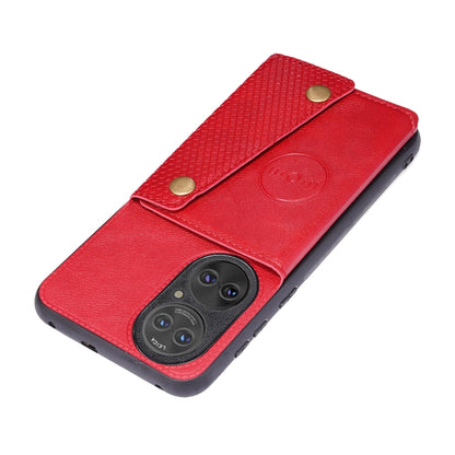 For Huawei P50 Double Buckle PU + TPU Shockproof Magnetic Protective Case with Card Slot & Holder(Red) - Huawei Cases by buy2fix | Online Shopping UK | buy2fix