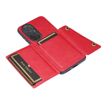 For Huawei P50 Double Buckle PU + TPU Shockproof Magnetic Protective Case with Card Slot & Holder(Red) - Huawei Cases by buy2fix | Online Shopping UK | buy2fix