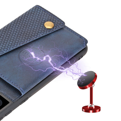 For Samsung Galaxy S21 FE Double Buckle PU + TPU Shockproof Magnetic Protective Case with Card Slot & Holder(Blue) by buy2fix